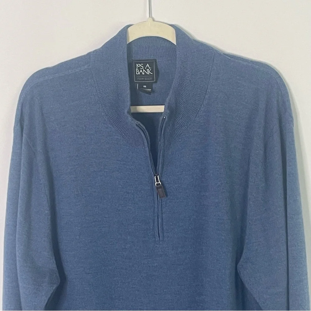 Jos. A. Bank Traveler 1/4 zip blue merino wool long sleeve pullover Size XXL